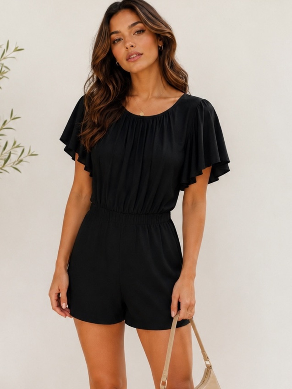 WHBM White House Black Market Black Flutter Sleeve Romper Jumpsuit Size 2